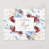 Dusty Blue and Burgundy Red Wedding RSVP Postcard ポストカード (正面)