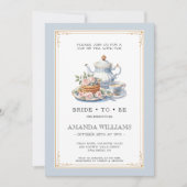 Dusty Blue and Gold Tea Party Bridal Shower 招待状 (正面)