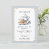 Dusty Blue and Gold Tea Party Bridal Shower 招待状 (スタンド正面)