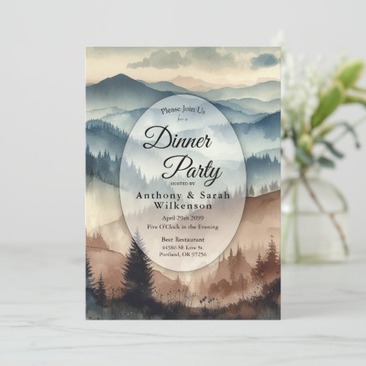 Dusty Blue and Mocha Brown Mountains Restaurant 招待状 (スタンド正面)