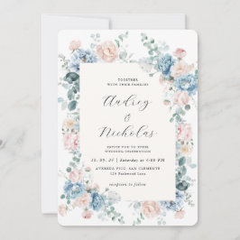 Dusty Blue and Peach Elegant Floral Wedding 招待状