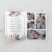 Dusty Blue and Pink Floral QR Code Wedding 招待状 (内部)