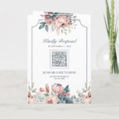 Dusty Blue and Pink Floral QR Code Wedding 招待状 (裏面)