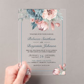 Dusty Blue and Pink Floral Wedding アクリル招待状 (インサイチュ (ポータブル))
