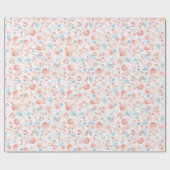 Dusty Blue and Pink Whimsical Flowers Hand Drawn  ラッピングペーパー (フラット)