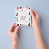 Dusty Blue and Red Floral Elegant Wedding Menu チラシ (手)