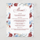 Dusty Blue and Red Floral Elegant Wedding Menu チラシ (正面)