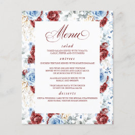 Dusty Blue and Red Floral Elegant Wedding Menu チラシ