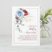 Dusty Blue and Red Floral Wedding Anniversary 招待状 (スタンド正面)