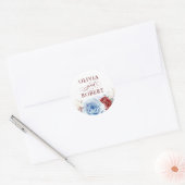 Dusty Blue and Red Wedding Modern Floral Boho ラウンドシール (封筒)
