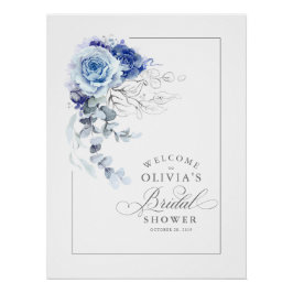 Dusty Blue and Silver Bridal Shower Welcome ポスター