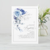 Dusty Blue and Silver Floral Elegant Baptism 招待状 (スタンド正面)