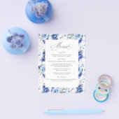 Dusty Blue and Silver Floral Elegant Wedding Menu チラシ (シングル)
