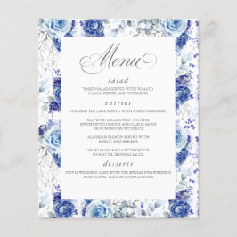 Dusty Blue and Silver Floral Elegant Wedding Menu チラシ