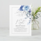Dusty Blue and Silver Floral Rehearsal Dinner 招待状 (スタンド正面)