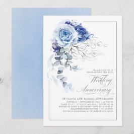 Dusty Blue and Silver Floral Wedding Anniversary 招待状