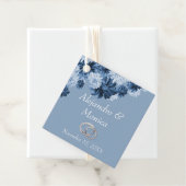Dusty Blue and Silver Rings Floral Wedding Favor T フェイバータグ (インサイチュ)
