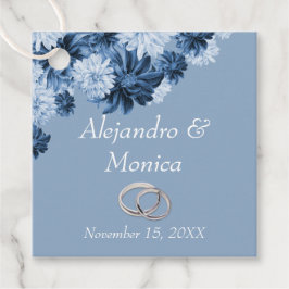 Dusty Blue and Silver Rings Floral Wedding Favor T フェイバータグ