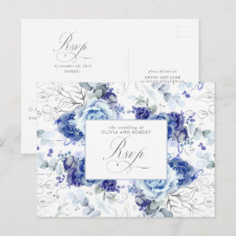 Dusty Blue and Silver Wedding RSVP Postcard ポストカード