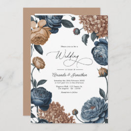 Dusty Blue and Taupe Watercolor Floral Wedding 招待状