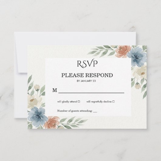 Dusty Blue and Terracotta Floral Wedding 出欠カード (正面)