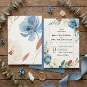 Dusty Blue and Terracotta Floral Wedding 招待状
