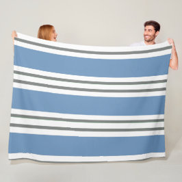 Dusty Blue and White Coastal Stripes フリースブランケット