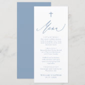 Dusty Blue and White Cross Boy Baptism Menu Card メニュー (正面/裏面)