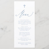 Dusty Blue and White Cross Boy Baptism Menu Card メニュー (正面)