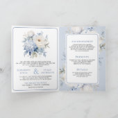 Dusty Blue and White Floral All in One Wedding 招待状 (内部)