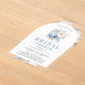 Dusty Blue and White Floral Bridal Shower アクリル招待状 (レイダウン)