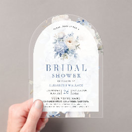 Dusty Blue and White Floral Bridal Shower アクリル招待状
