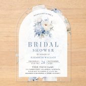 Dusty Blue and White Floral Bridal Shower アクリル招待状 (正面)