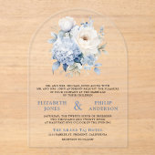 Dusty Blue and White Floral Wedding アクリル招待状 (正面)