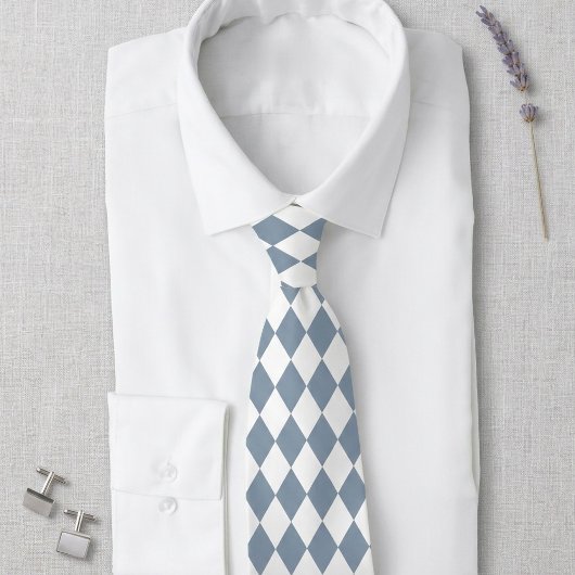 Dusty Blue and White Harlequin Diamond Tie ネクタイ