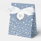 Dusty blue and white polka dot pattern wedding fav フェイバーボックス (正面サイド)
