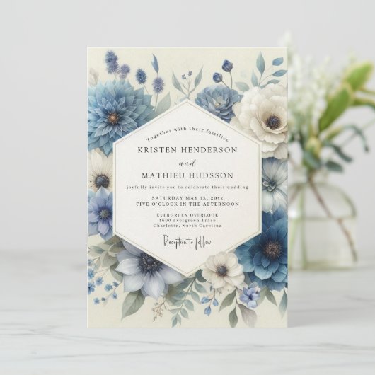 Dusty Blue Anemone Wedding 招待状 (スタンド正面)