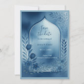 Dusty Blue arch floral Wedding save the date  招待状 (正面)