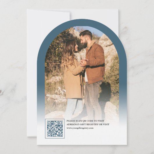 Dusty Blue Arch Photo QR Code Bridal Shower 招待状 (裏面)
