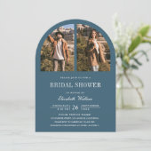 Dusty Blue Arch Photo QR Code Bridal Shower 招待状 (スタンド正面)