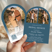 Dusty Blue Arch Photo QR Code Bridal Shower 招待状
