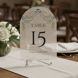 Dusty Blue Art Nouveau Floral Wedding Table Number アクリル招待状
