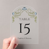 Dusty Blue Art Nouveau Floral Wedding Table Number アクリル招待状 (インサイチュ (ポータブル))