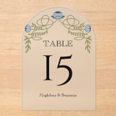 Dusty Blue Art Nouveau Floral Wedding Table Number アクリル招待状 (正面)
