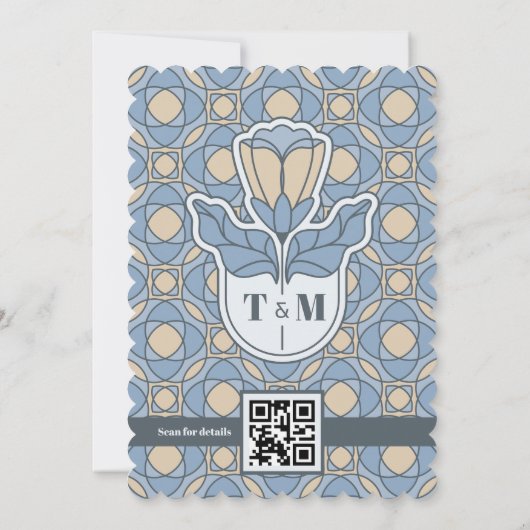 Dusty Blue Art Nouveau Save the Date QR Code (裏面)