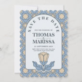 Dusty Blue Art Nouveau Save the Date QR Code (正面)