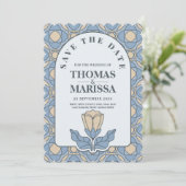 Dusty Blue Art Nouveau Save the Date QR Code (スタンド正面)