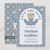 Dusty Blue Art Nouveau Save the Date QR Code (正面/裏面)