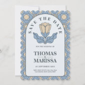 Dusty Blue Art Nouveau Save the Date QR Code (正面)