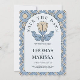 Dusty Blue Art Nouveau Save the Date QR Code